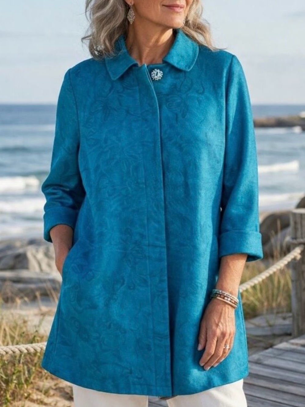 Turquoise Cotton Jacquard Fabric coat